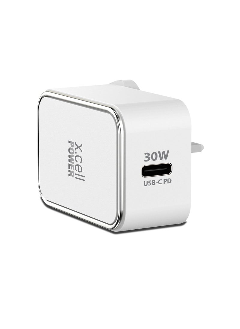 Xcell Xcell 30W USB-C Fast Charging AC Adapter with PD, USB C Plug Fast Charger Compatible with iPhone 14/13/12 series, Samsung Galaxy S22 S21 Ultra, iPad Pro etc.-White  - Image 2