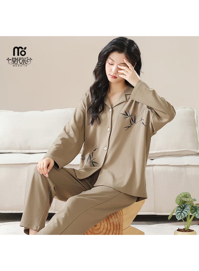 Modal Women's Pajamas Cotton High-quality Comfortable Chinese Style Bamboo Cardigan Autumn New Wearable Homewear XL