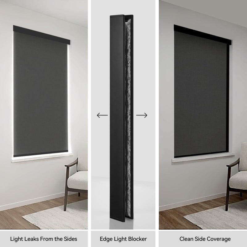 ZSTARR U Channel Aluminium Alloy Light Blocking Strips for Roller Blinds Light Gap Blockers Window Shades Side Rail Tracks Bedroom Sleep Nursery (Black,58",2Pcs) - Image 2