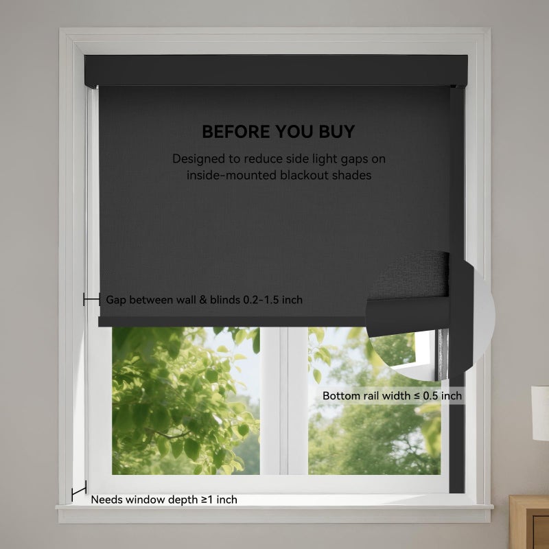 ZSTARR U Channel Aluminium Alloy Light Blocking Strips for Roller Blinds Light Gap Blockers Window Shades Side Rail Tracks Bedroom Sleep Nursery (Black,58",2Pcs) - Image 5