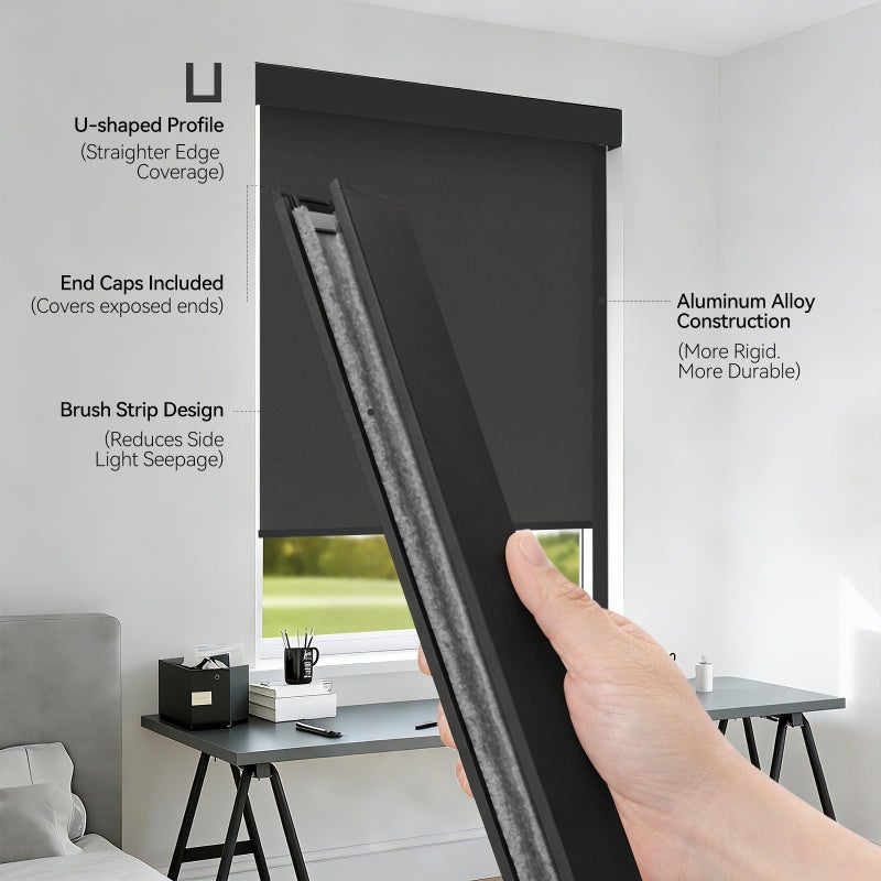 ZSTARR U Channel Aluminium Alloy Light Blocking Strips for Roller Blinds Light Gap Blockers Window Shades Side Rail Tracks Bedroom Sleep Nursery (Black,58",2Pcs) - Image 3