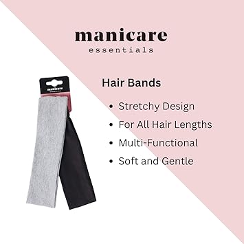 Manicare Hair Bands Pack Of 2 Wide Stretchy Headbands One Black And One Grey Holds Hair Back For Makeup Yoga Gym Running Breathable Suitable For All Hair Types And Lengths - Image 2