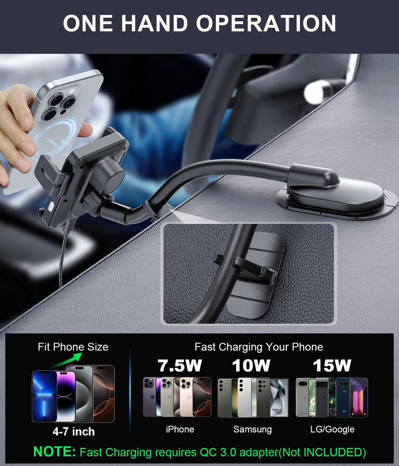 MOKPR Wireless Car Charger, Adjustable Gooseneck Car Mount Auto-Clamping Car Charger, Dashboard [with Anti Shake stabilizer] Phone Holder fit for iPhone 17 16 15 14 13 12, Samsung S24 S23 S22, etc - Image 5