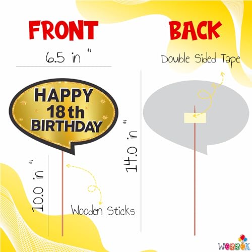WOBBOX 18th Birthday Photo Booth Party Props Black & Golden with 18th Birthday Bunting Banner, Birthday Party Decoration, Birthday Party Item, Birthday Party Props, (Model: WOBOX1809) - Image 3