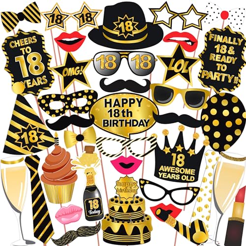 WOBBOX 18th Birthday Photo Booth Party Props Black & Golden with 18th Birthday Bunting Banner, Birthday Party Decoration, Birthday Party Item, Birthday Party Props, (Model: WOBOX1809) - Image 5