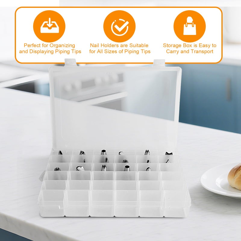 diatomiteco Piping Tip Organizer Box, 36 Grids Storage Container with Adjustable Dividers, Made with Clear Plastics, Compartment Container for Cake Decorating Tools, Baking Tools, Jewelry, Beads and Small Crafts - Image 4