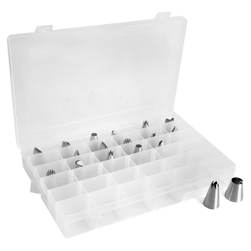 diatomiteco Piping Tip Organizer Box, 36 Grids Storage Container with Adjustable Dividers, Made with Clear Plastics, Compartment Container for Cake Decorating Tools, Baking Tools, Jewelry, Beads and Small Crafts - Image 1