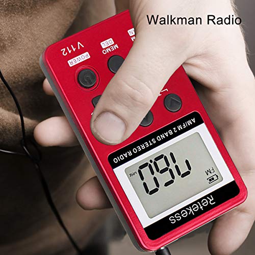 Retekess V112 AM FM Portable Pocket Radio, FM Receiver, Digital Tuning Stereo, with Headphones, Rechargeable Battery, for Walking, Jogging, Training, Church (Red) - Image 5