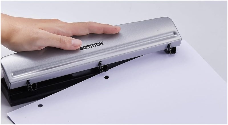بوستيتش مكبس ثلاثي الثقوب من Bostitch Office HP12، سعة 12 ورقة، مصنوع من المعدن، لون فضي - Image 5