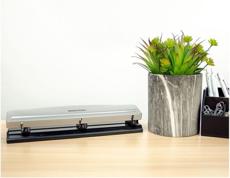 بوستيتش مكبس ثلاثي الثقوب من Bostitch Office HP12، سعة 12 ورقة، مصنوع من المعدن، لون فضي - Image 4