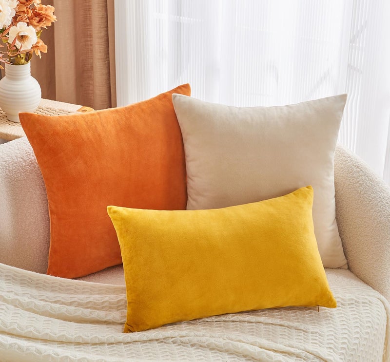 GriNeed Throw Pillow Covers Mustard Yellow Set of 2 18x18 Inch Fall Pillow Covers, Soft Velvet Farmhouse Neutral Decorative Pillowcases for Couch Sofa Bed, Home Boho Decor, Modern Cushion Covers - Image 5