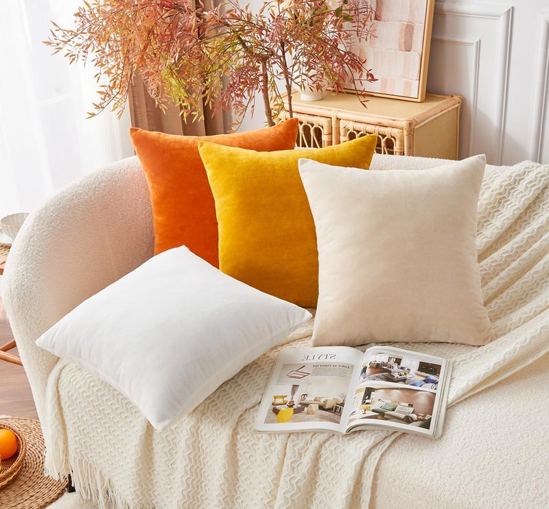 GriNeed Throw Pillow Covers Mustard Yellow Set of 2 18x18 Inch Fall Pillow Covers, Soft Velvet Farmhouse Neutral Decorative Pillowcases for Couch Sofa Bed, Home Boho Decor, Modern Cushion Covers - Image 4