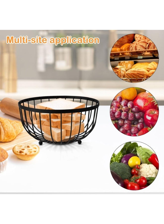Happy Home Round Black Metal Wire Fruit Bowl with Wooden Base for Storing Fruits, Vegetables, Snacks and More (25cm) - Image 5