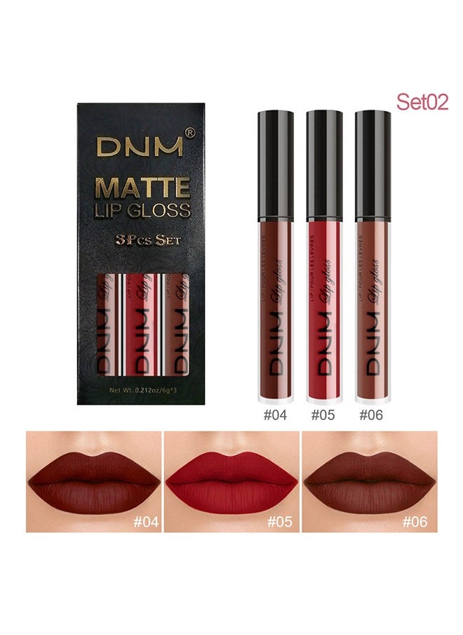 DNM 3Pcs Matte 24-hour Liquid Lipstick Sets Matte Dark Red Brown Stay on Matte Lipstick Lip Set  - Image 2