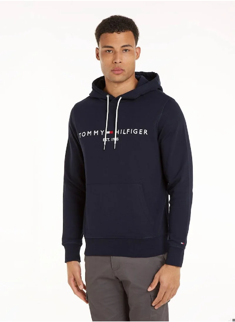 TOMMY HILFIGER Men's Logo Hoodie, Blue - Cotton