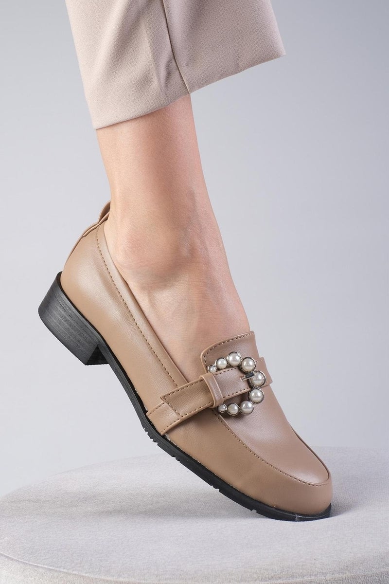 Mio Gusto Mink Color Pearl Buckle Women's Casual Flat Oxford Shoes  - Image 1