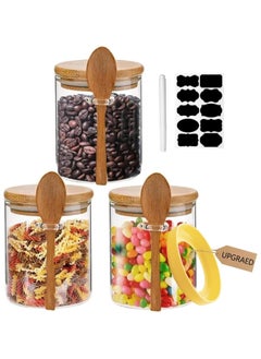 Mash Glass Jars with Airtight Lid and Spoon,Glass Food Storage Jars Containers,Overnight Oats Containers with Lids,Decorative home Kitchen Jars for Spice Bath Salt Tea Coffee Sugar Canisters 530ml  - Image 1