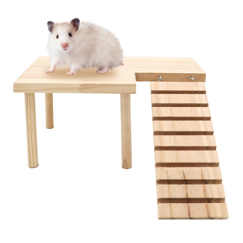 DVHEY Hamster Wooden Platform with Legs Small Animal Climbing Ladder Standing Rat Guinea Perch Chew Toy Cage Accessories PlatformSmall - Image 2