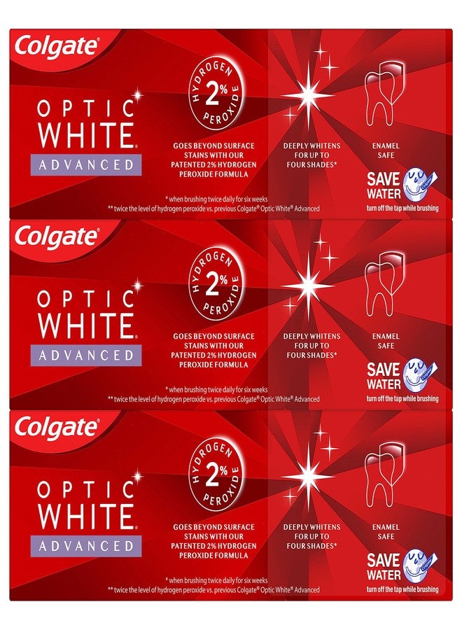 Colgate Optic White Advanced Teeth Whitening Toothpaste, Vibrant Clean, 3.2 Ounce Tube, 3 Pack - Image 2