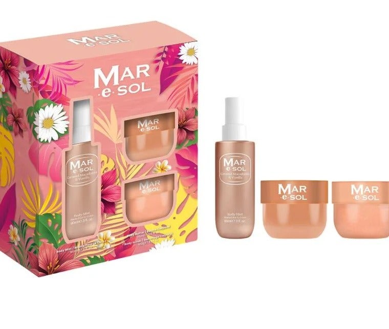 مار.إي.سول طقم المكاديميا المكرملة و الفانيليا ( معطر جسم 90مل + مقشر جسم 100 مل + زبدة جسم 75 مل ) من مار.اي.سول - Image 1
