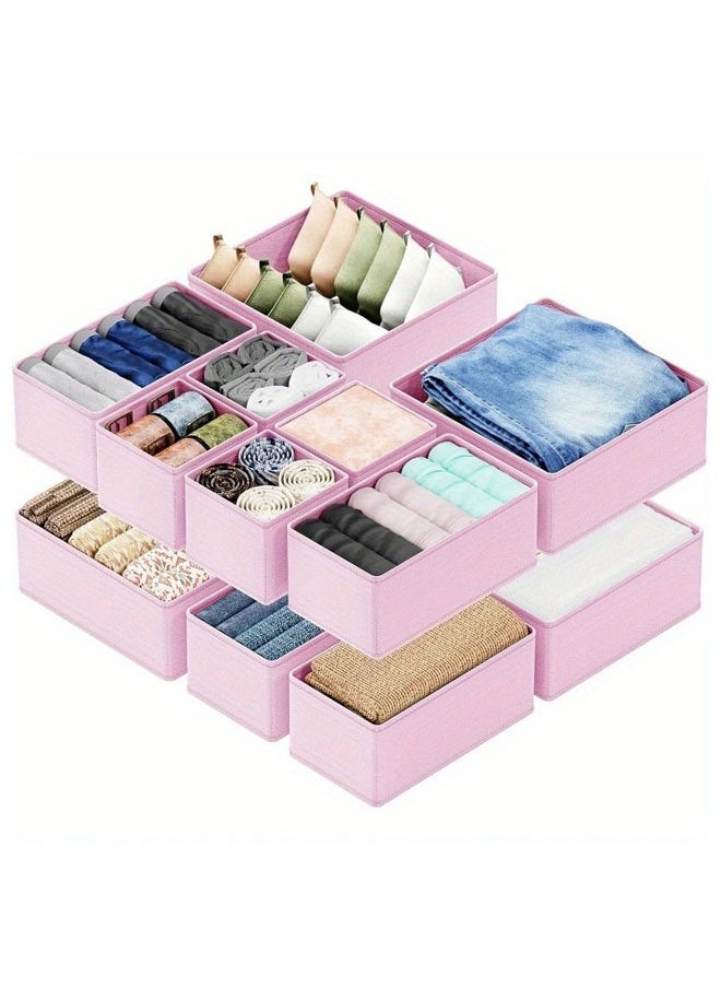 Hihonor 12 Pack Drawer Organizers, Foldable Clothing Storage Organizer, Closet Cabinet, Fabric Clothing Dividers for Clothes, Pants, Skirts, Socks, Underwears, Baby Clothing, Towel(Pink)  - Image 1