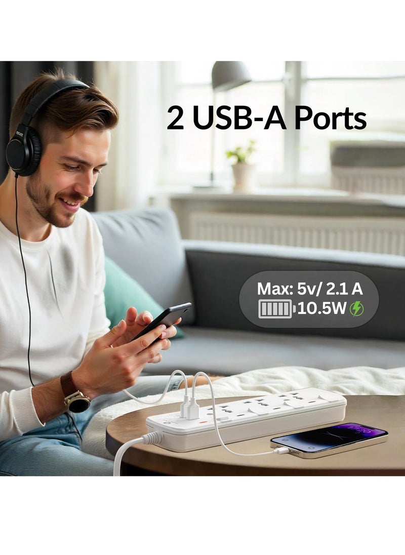 Home Care Home Care Extension Lead with USB Slots, 4Way Sockets Outlet Power Strips with 1USB Port And 1Type C Port, Universal Plug Adapter with 3M Extension Cord, Charging Station for Home, Office, Individually Switched  - Image 1