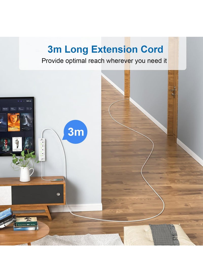 Home Care Home Care Extension Lead with USB Slots, 4Way Sockets Outlet Power Strips with 1USB Port And 1Type C Port, Universal Plug Adapter with 3M Extension Cord, Charging Station for Home, Office, Individually Switched  - Image 5