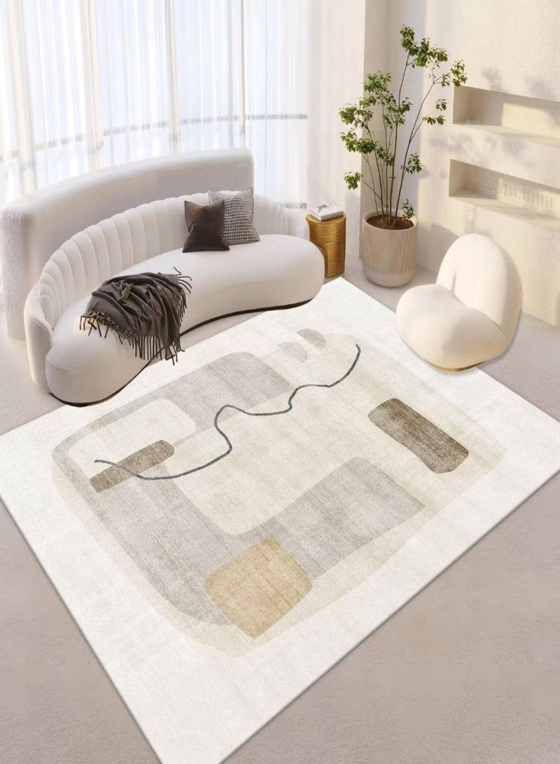 Sharpdo Modern Area Rugs Simple Short Pile Carpet Living Room Bedroom Rug Anti Slip Floor Carpet Home Decor Rectangle Polyester Beige 200*300CM - Image 1