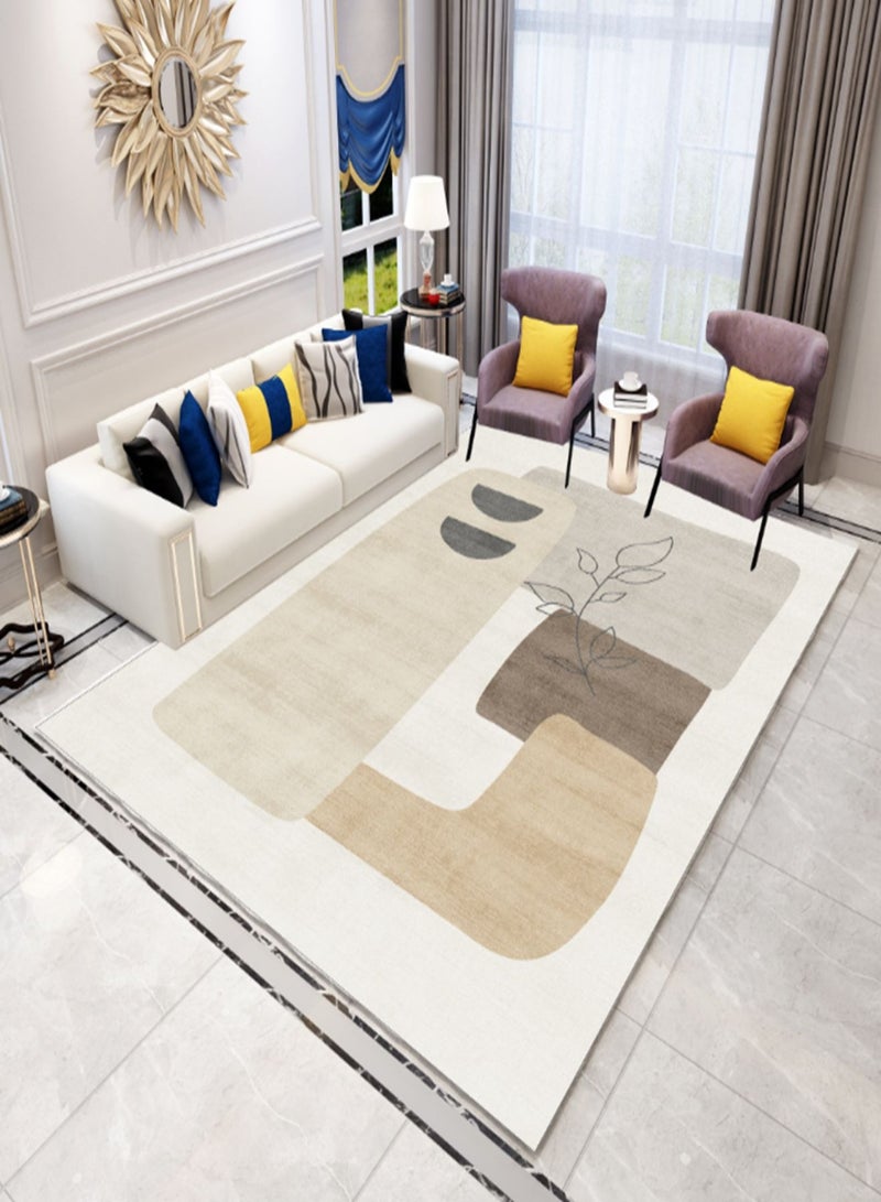 Sharpdo Modern Area Rugs Simple Short Pile Carpet Living Room Bedroom Rug Anti Slip Floor Carpet Home Decor Rectangle Polyester Beige 200*300CM - Image 2