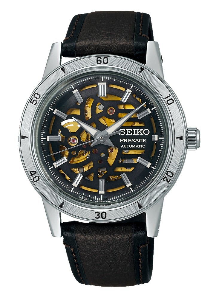 Seiko ساعة يد أوتوماتيكية للرجال بحزام جلد من بريسايج SSA461 - Image 1