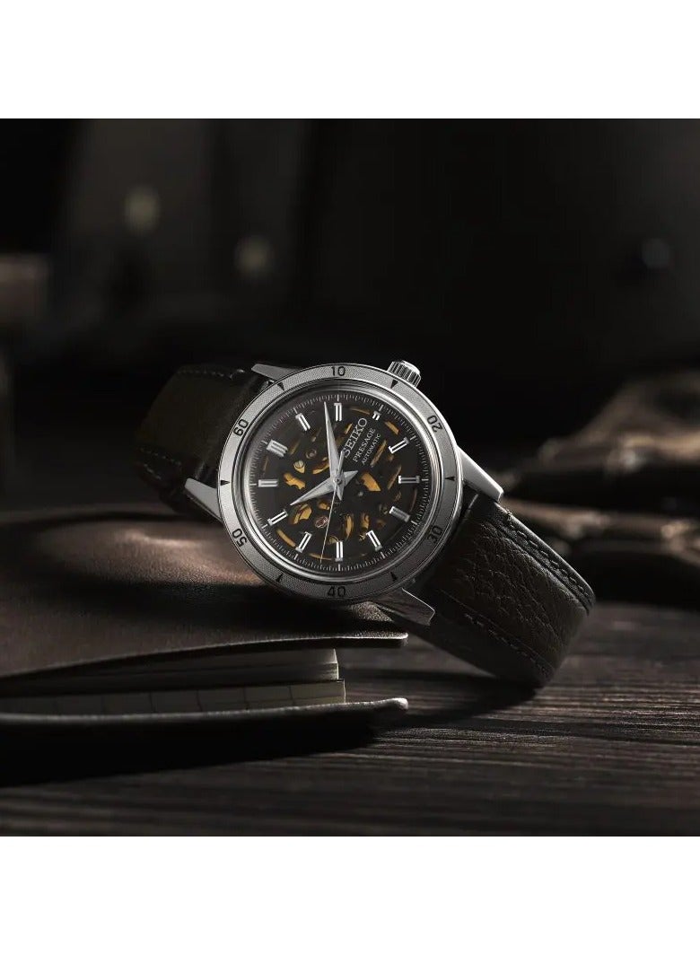 Seiko ساعة يد أوتوماتيكية للرجال بحزام جلد من بريسايج SSA461 - Image 5