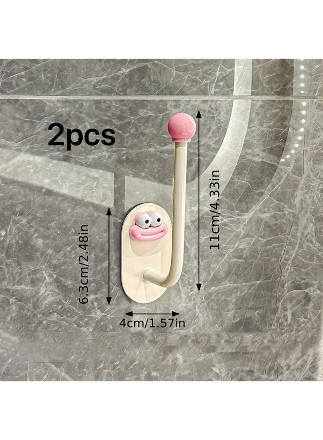 2pcs Pink Wall Mounted Multi Purpose Hooks with Cute Cartoon Faces - Image 1