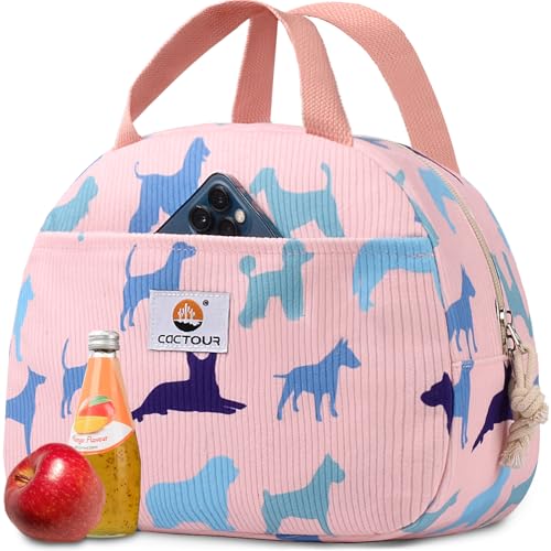 CaCTOUR Lunch Bag KidsCute Lunch Box for Kids Boys GirlsPortable Mini Cooler BagSmall Insulated LunchBox Reusable Corduroy Lunch Tote for SchoolTravelPicnicWork Dog - Image 1