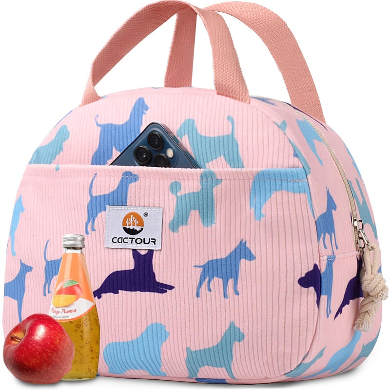 CaCTOUR Lunch Bag KidsCute Lunch Box for Kids Boys GirlsPortable Mini Cooler BagSmall Insulated LunchBox Reusable Corduroy Lunch Tote for SchoolTravelPicnicWork Dog - Image 2