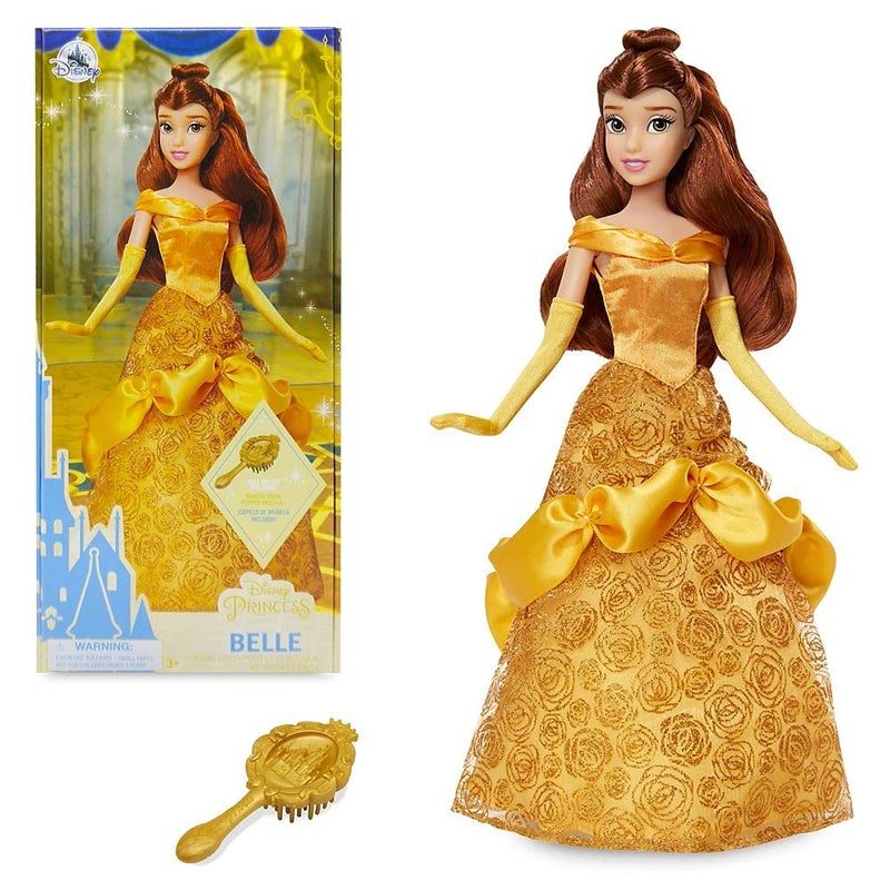 Disney store دمية بيل الكلاسيكية من ديزني ستور من فيلم الجميلة والوحش 11 بوصة تشمل فرشاة بتفاصيل مصبوبة لعبة قابلة للتشكيل في زي كلاسيكي ألعاب أميرات ديزني للفتيات - Image 3