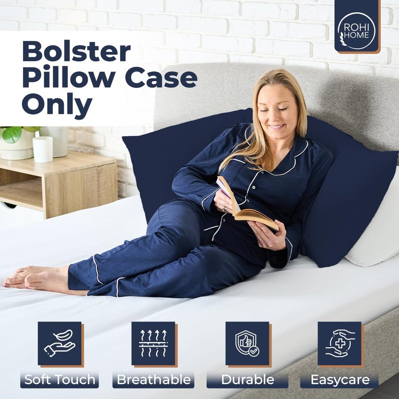 Rohi Bolster Pillow Cases - Soft Polycotton Body Pillow Cover – Hypoallergenic & Breathable Long Pillow Cover (4.6ft (54") Double Bed, Navy) - Image 2