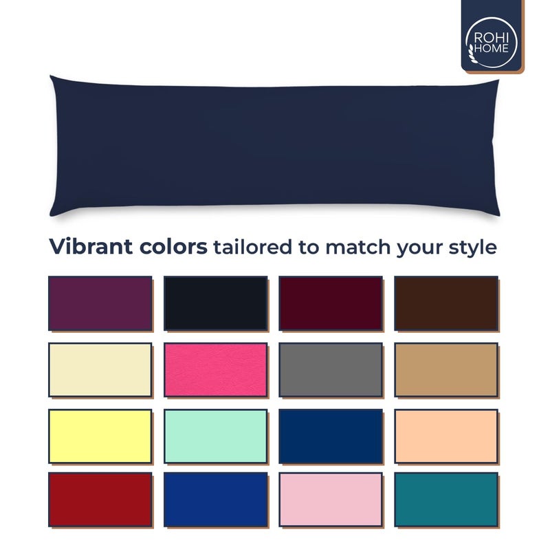 Rohi Bolster Pillow Cases - Soft Polycotton Body Pillow Cover – Hypoallergenic & Breathable Long Pillow Cover (4.6ft (54") Double Bed, Navy) - Image 4