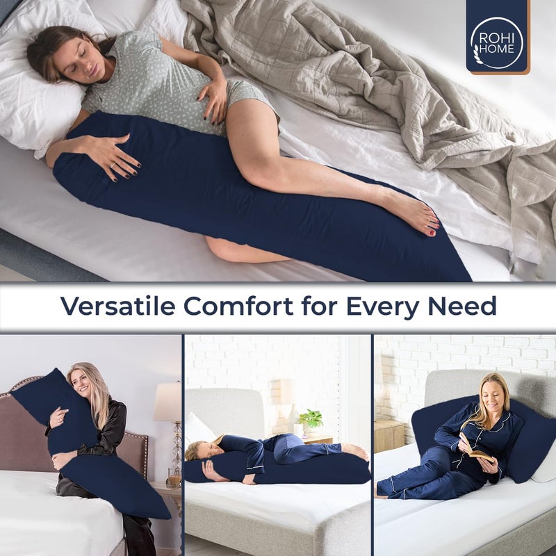 Rohi Bolster Pillow Cases - Soft Polycotton Body Pillow Cover – Hypoallergenic & Breathable Long Pillow Cover (4.6ft (54") Double Bed, Navy) - Image 5