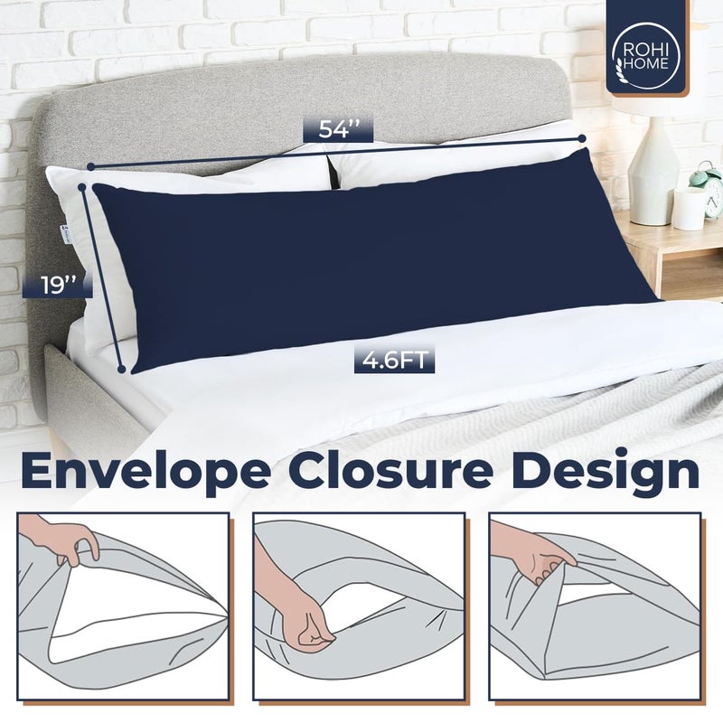 Rohi Bolster Pillow Cases - Soft Polycotton Body Pillow Cover – Hypoallergenic & Breathable Long Pillow Cover (4.6ft (54") Double Bed, Navy) - Image 3