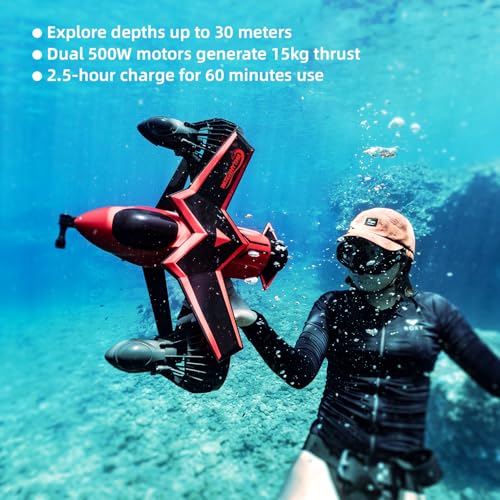 WATERHYTHM F2 Underwater Scooter, Sea Scooter 500W Dual Motors with Action Camera Mount and Selfie Stick Mount for Adults, Water Scooter 30M Waterproof for Scuba Snorkeling Pool Sea Adventures (Red) - Image 4