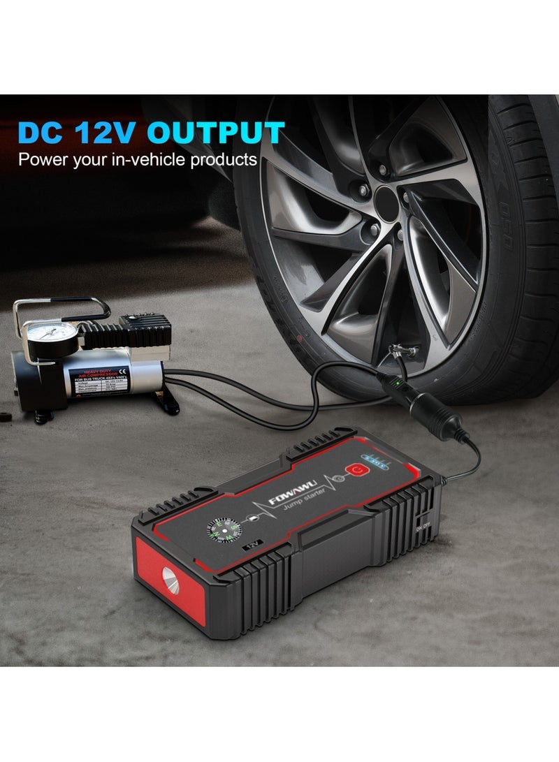 فواوو FOWAWU 18000 مللي أمبير 1500A لبدء تشغيل السيارة، حزمة باطاريات القفز (7.0 لتر بنزين، 5.5 لتر ديزل)، بادئ تشغيل البطارية المحمول مع ضوء USB/DC 12V/LED، شاحن بطارية السيارة، بنك طاقة السيارة، بطارية محمولة للسيارات، بطارية سيارة محمولة، بادئ تشغيل معزز البطارية، متحكم في بنك الطاقة، مكثف بدء القفز - Image 3