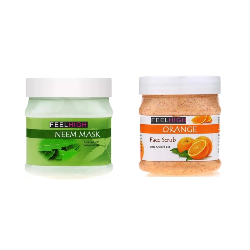 Feelhigh Face And Body Neem Mask Fight Wrinkles 500ml And Face Scrub 500ml Neem Mask and Orange Scrub - Image 1