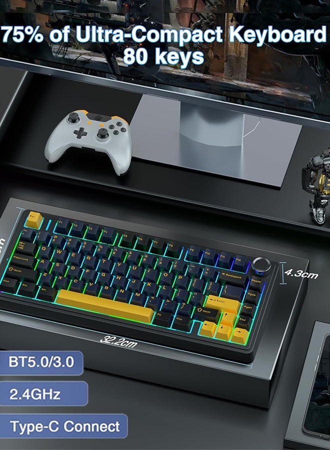 AULA AULA F75 75% Wireless Mechanical Keyboard, Hot Swappable Creamy Keyboard, Pre-lubed Reaper Switches, RGB Backlit Gaming Keyboards, 2.4GHz/Type-C/BT5.0  - Image 3