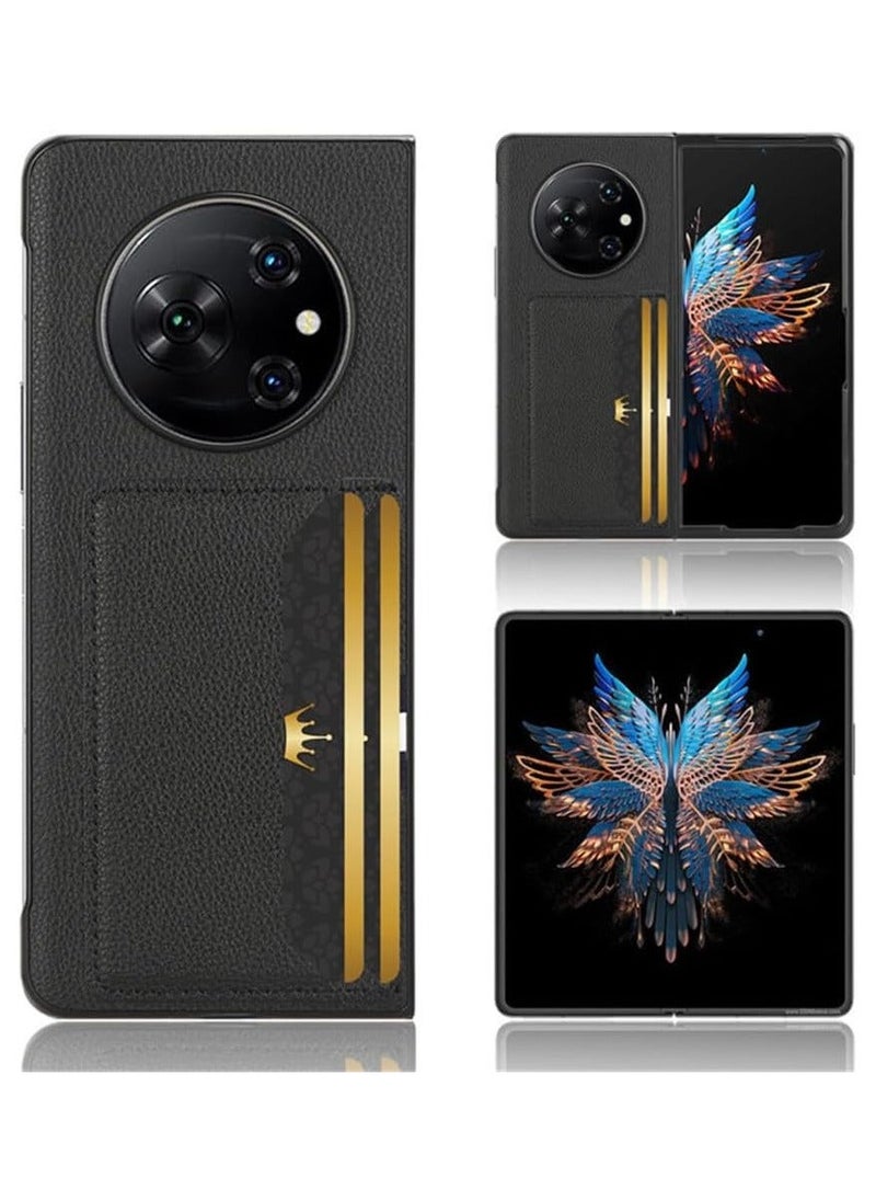 Tecno Phantom V Fold With Card Slots Hard Back Cover Phone Case For PU Leather  - Image 1