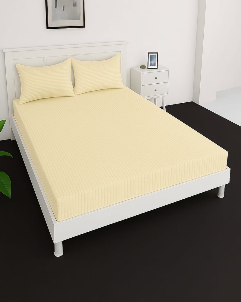 MAXQON Deep Fitted Bed Sheet with 2Pcs Pillow Covers, King (180x200+30CM), Color Cream - Image 1