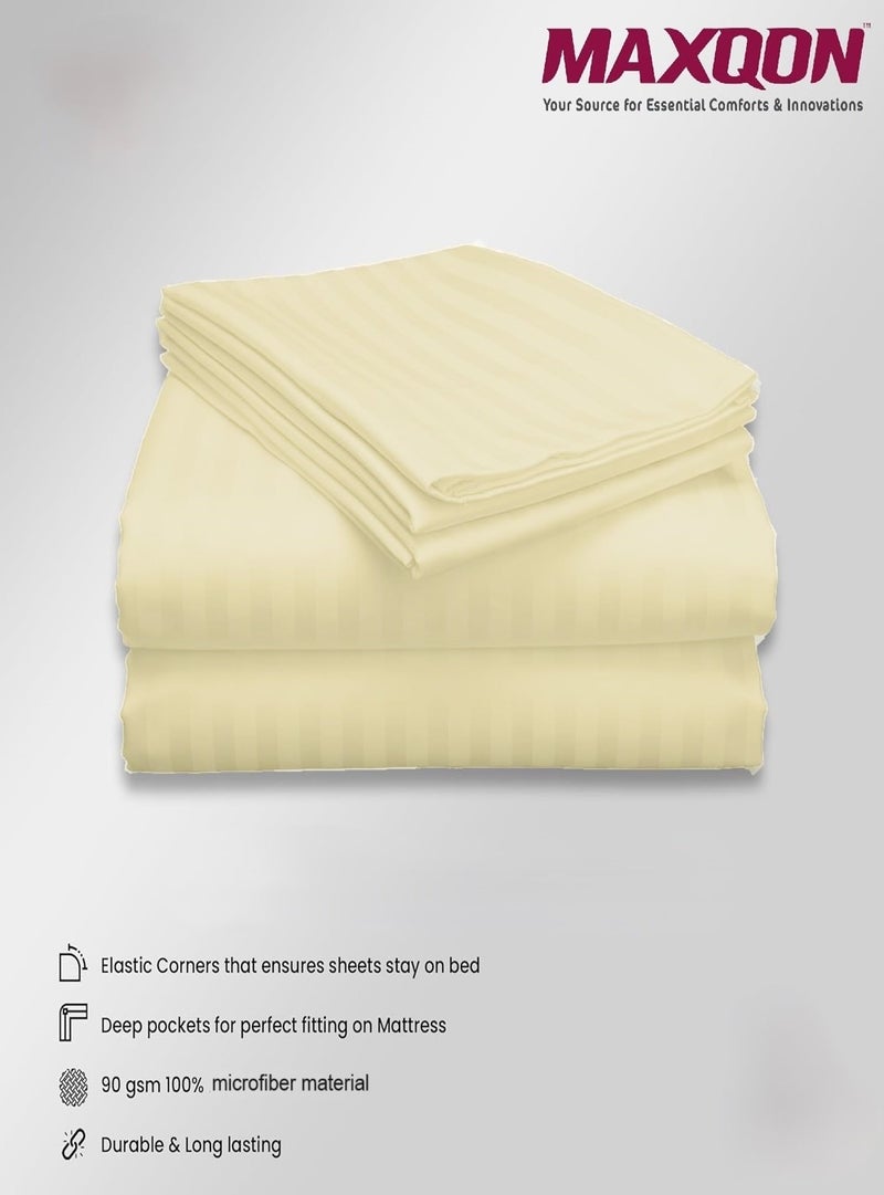MAXQON Deep Fitted Bed Sheet with 2Pcs Pillow Covers, King (180x200+30CM), Color Cream - Image 4