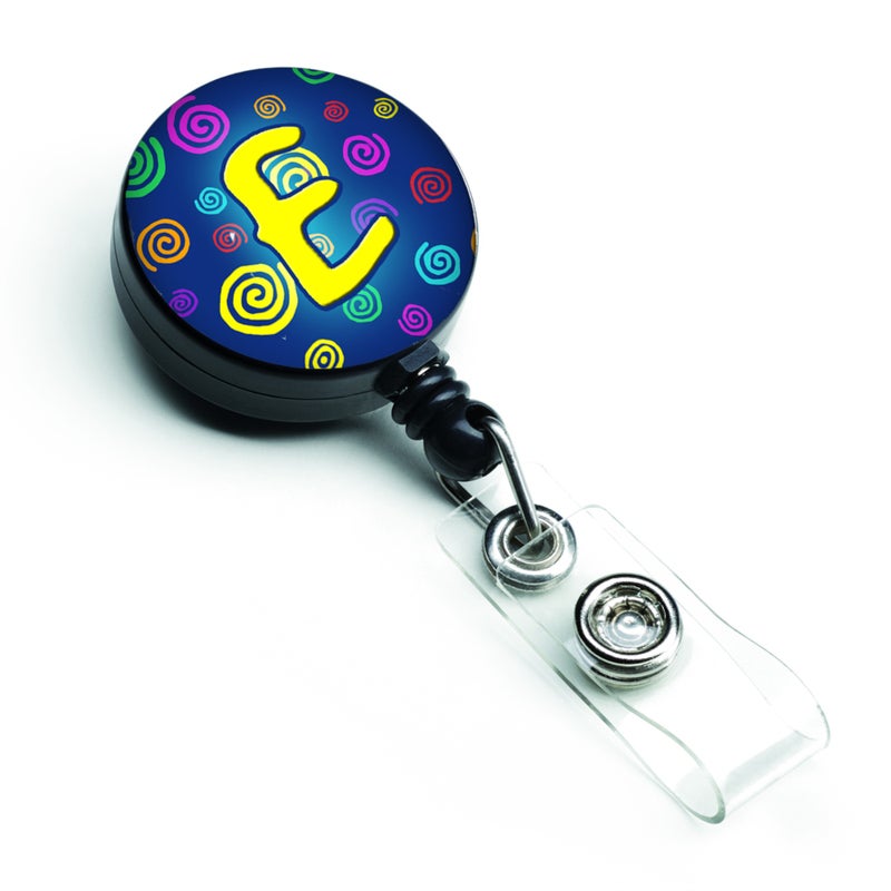 ""Caroline's Treasures Letter E Initial Monogram  Blue Swirls Retractable Badge Reel  Multicolor (CJ1011-EBR)""