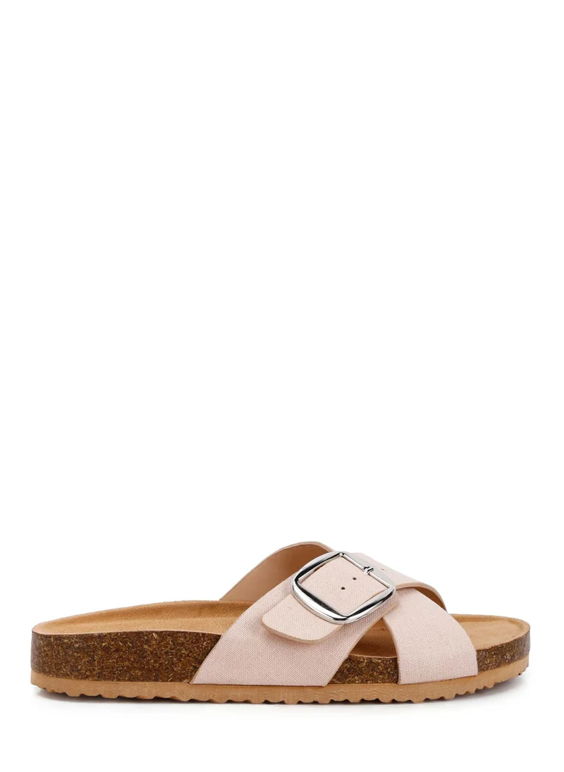 London Rag Buckle Slip On Sandals in Beige