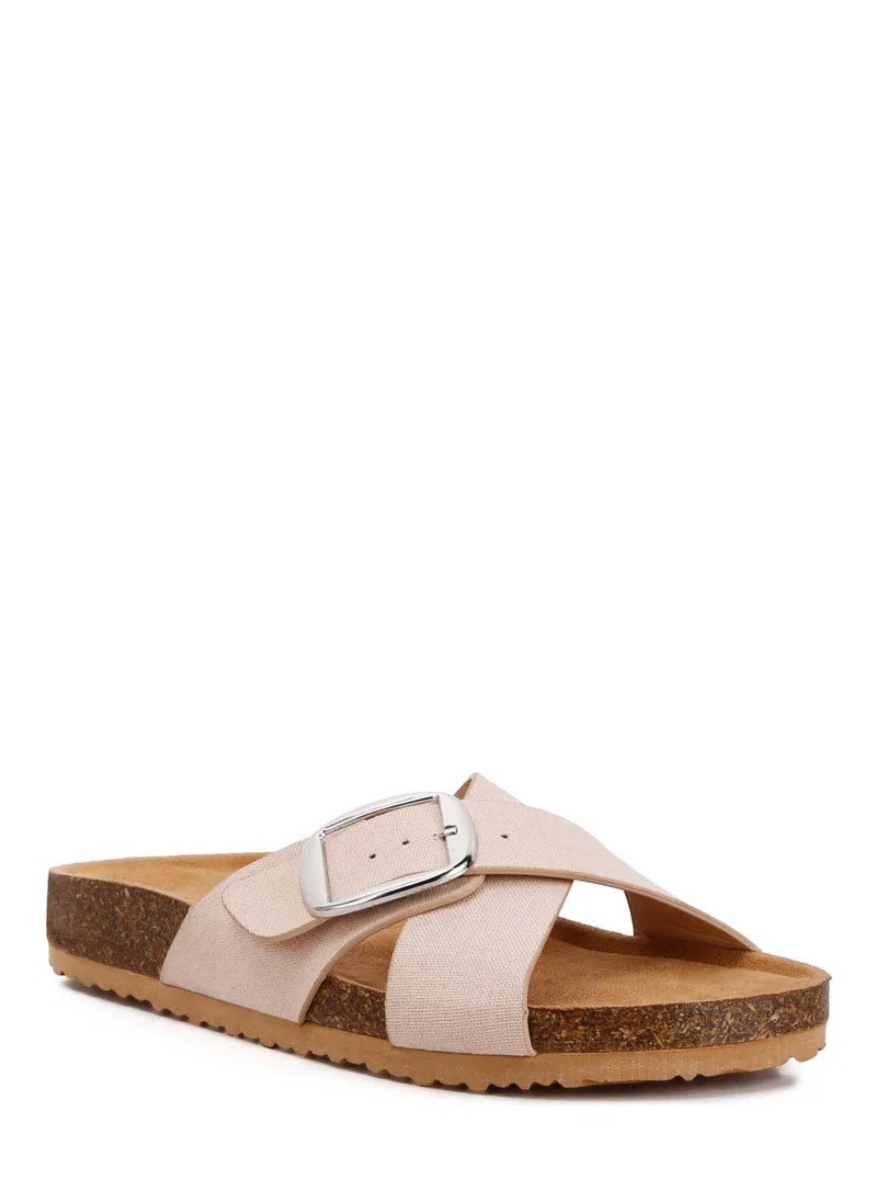 London Rag Buckle Slip On Sandals in Beige