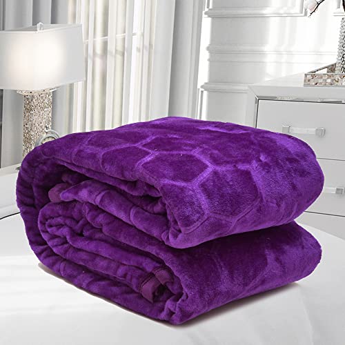 BENAVJI Mink Floral Embossed Super Soft AC Bed Velvet for Winter Blanket (Single, Purple) - Image 2